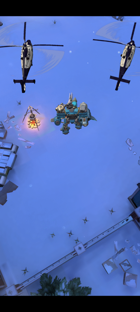 Mecha déployé par les hélicoptères